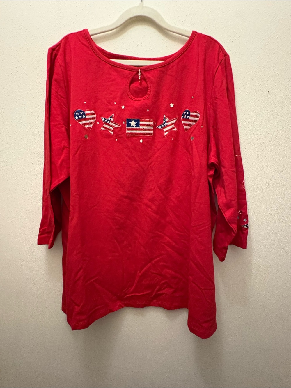 Womens Red Embellished Patriotic Long Sleeve Tunic